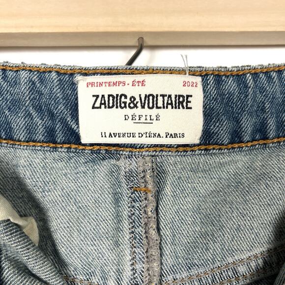 Zadig & Voltaire 40/Medium Denim Distressed Medium Wash Juice Mini Jean Skirt - Picture 8 of 9